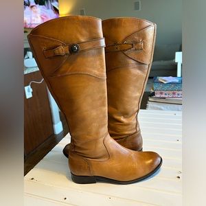 Frye Molly Button Tall Riding Boots Cognac Tan Leather Size 9